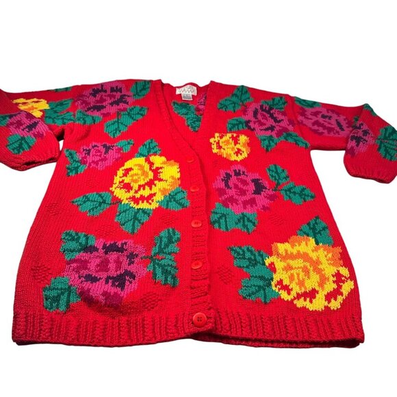 Picone Sport Knitted Hand Cardigan Women Floral Oversized Vintage Long Sleeve - Picture 1 of 16